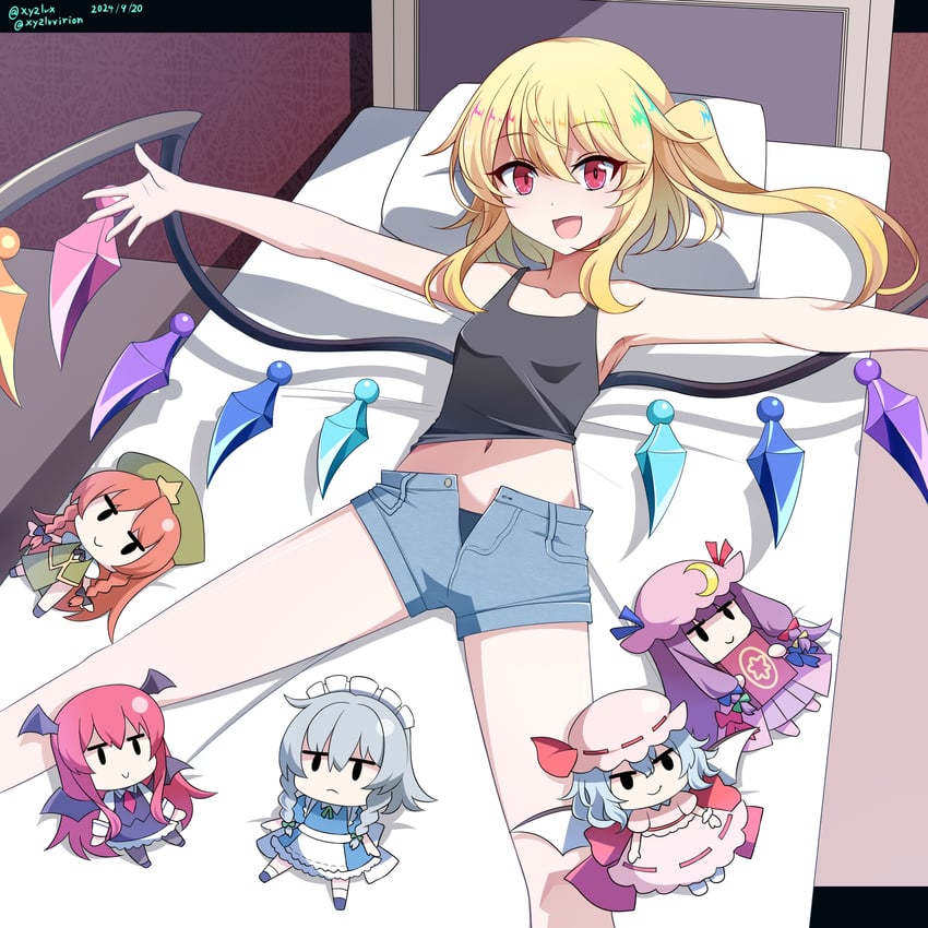 remilia scarlet, flandre scarlet, izayoi sakuya, patchouli knowledge, hong meiling, and 1 more (touhou) drawn by hebitsukai-san