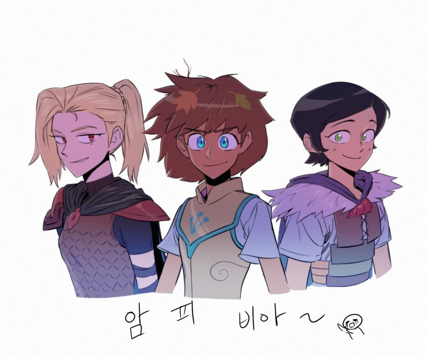 sasha waybright, anne boonchuy, and marcy wu (amphibia) drawn by quiroring