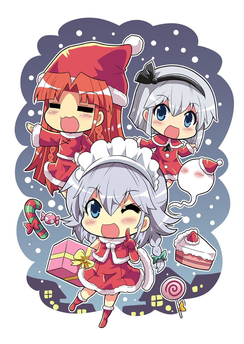 izayoi sakuya, konpaku youmu, and hong meiling (touhou) drawn by colonel_aki