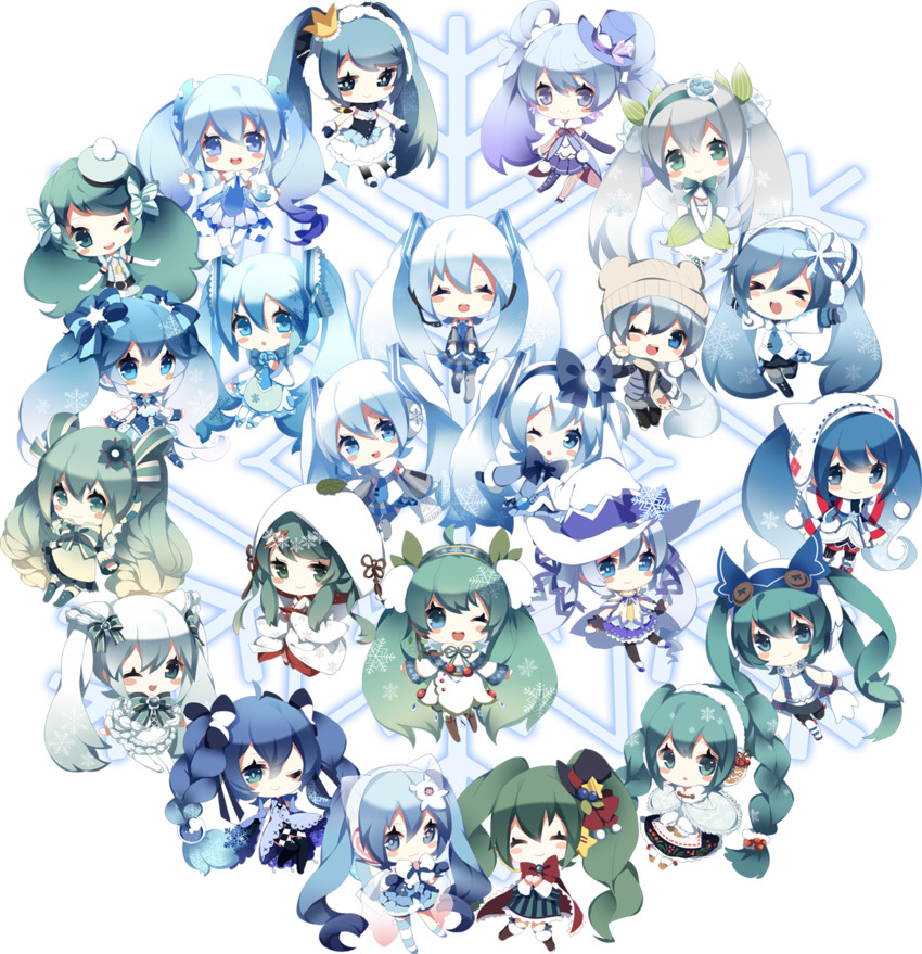 hatsune miku and yuki miku (vocaloid) drawn by shouen_kigashi