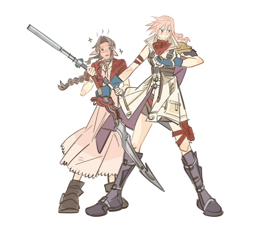 aerith gainsborough, lightning farron, and sakamoto maaya (final fantasy and 3 more) drawn by mmmckayyy