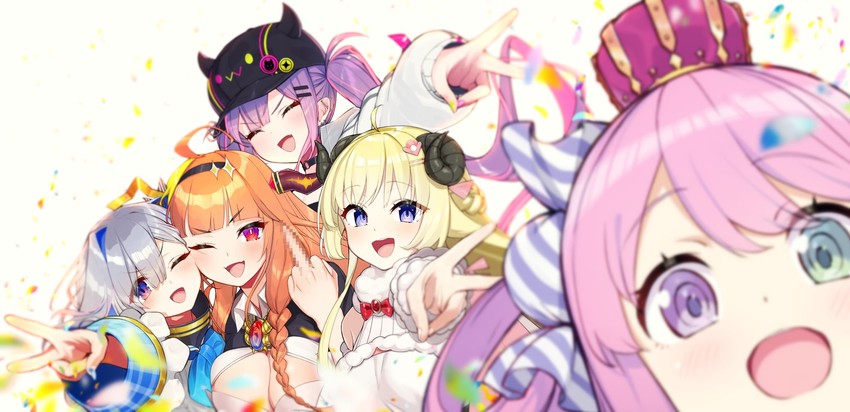 tokoyami towa, amane kanata, kiryu coco, tsunomaki watame, and himemori luna (hololive) drawn by oshiruko_(oshiruco_212048)