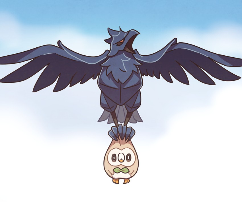 rowlet and corviknight (pokemon) drawn by ssalbulre