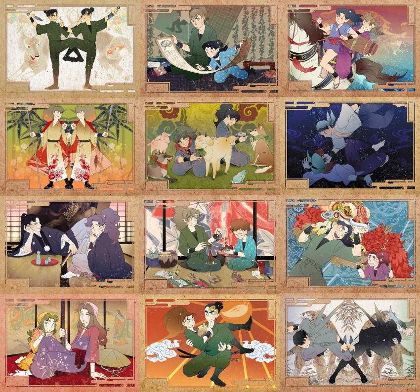 ayabe kihachirou, zenpouji isaku, kukuchi heisuke, tachibana senzou, nanamatsu koheita, and 17 more (rakudai ninja rantarou) drawn by dazya_(captaindazya)