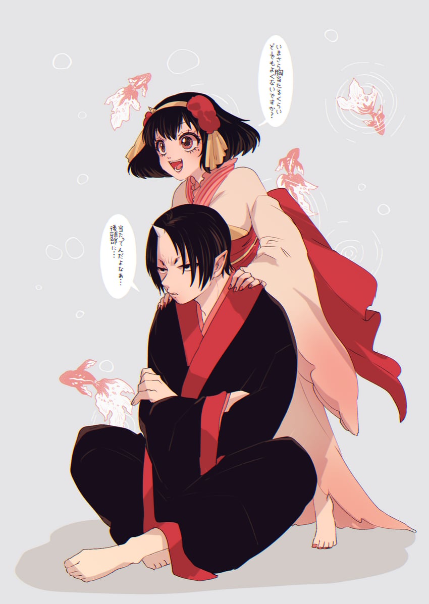 hoozuki and peach maki (hoozuki no reitetsu) drawn by hoicyo