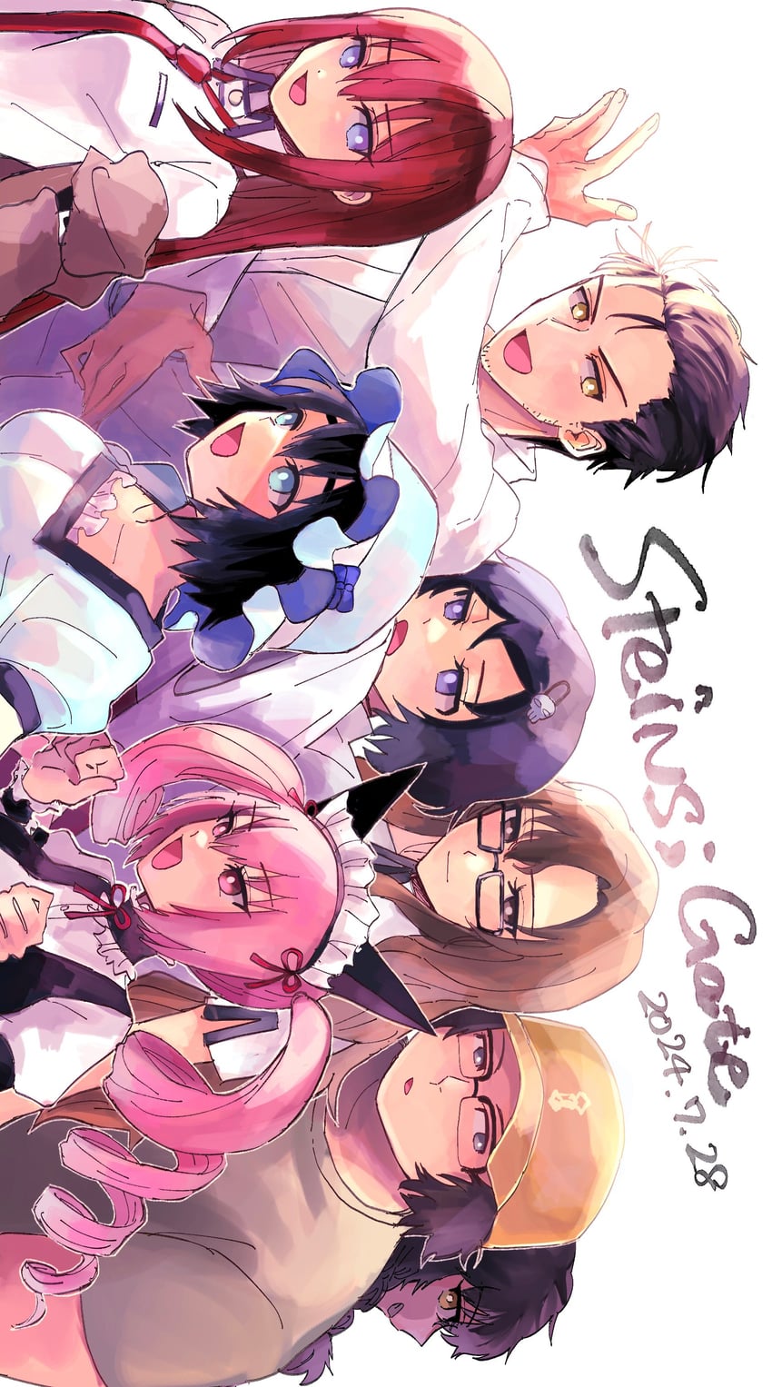 makise kurisu, okabe rintarou, shiina mayuri, amane suzuha, urushibara luka, and 3 more (steins;gate) drawn by suehiroch0