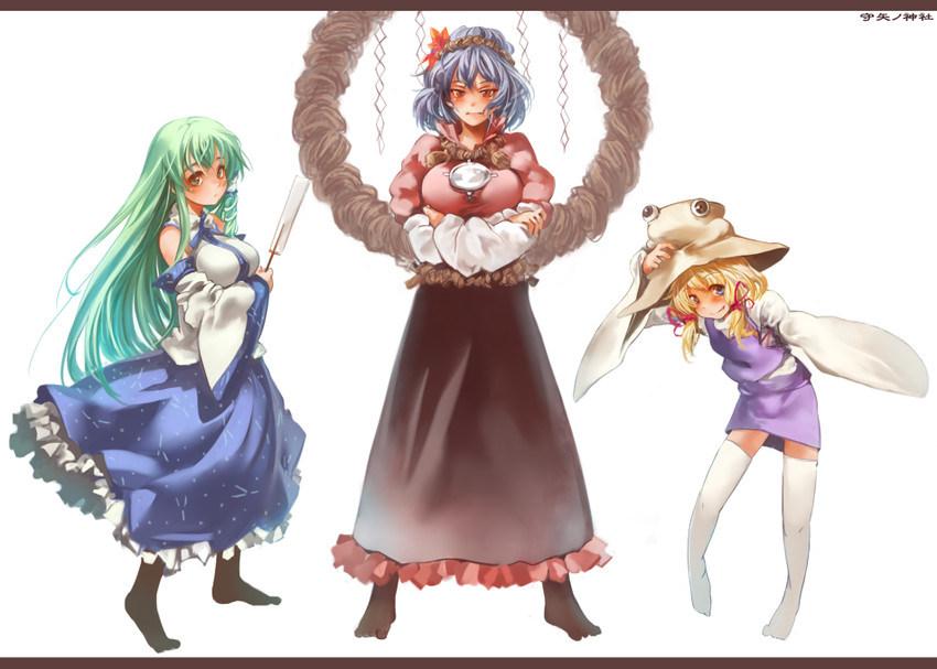 kochiya sanae, moriya suwako, and yasaka kanako (touhou and 1 more) drawn by sachito
