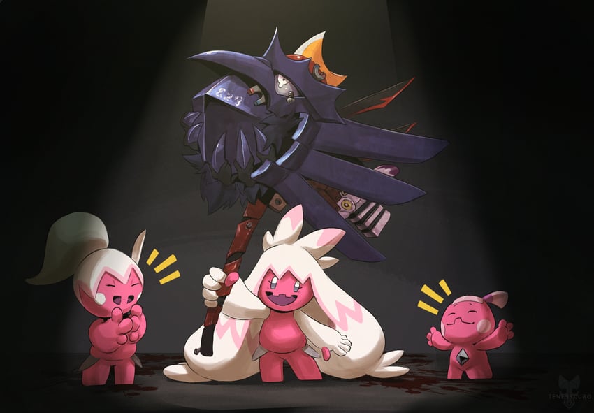 magnemite, tinkaton, bisharp, corviknight, tinkatink, and 3 more (pokemon) drawn by tenebscuro