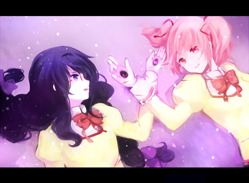 akemi homura and kaname madoka (mahou shoujo madoka magica) drawn by nikonnda