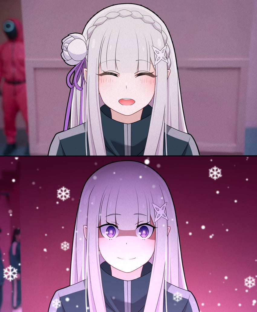 emilia (re:zero kara hajimeru isekai seikatsu and 1 more) drawn by merueru
