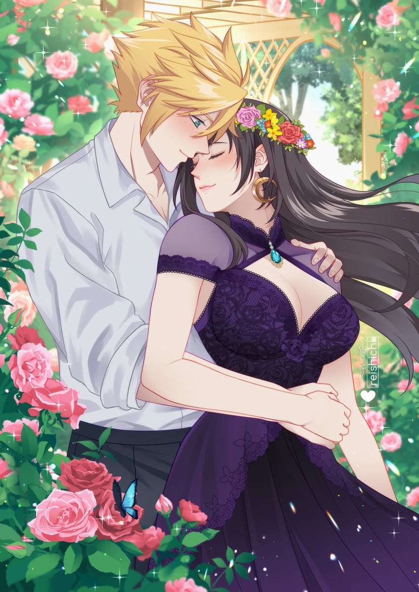 tifa lockhart and cloud strife (final fantasy and 2 more) drawn by reishichi
