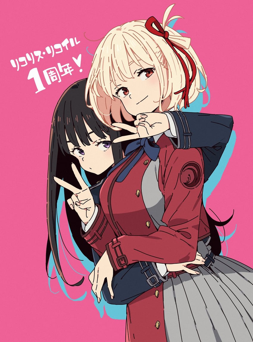 nishikigi chisato and inoue takina (lycoris recoil) drawn by imigimuru
