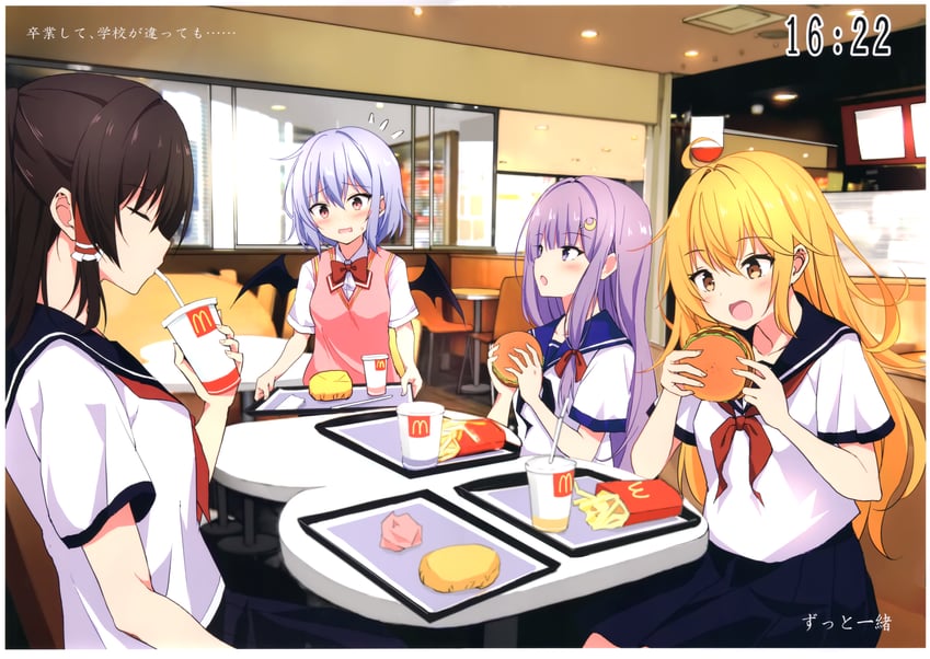 hakurei reimu, kirisame marisa, remilia scarlet, and patchouli knowledge (touhou and 1 more) drawn by hyurasan
