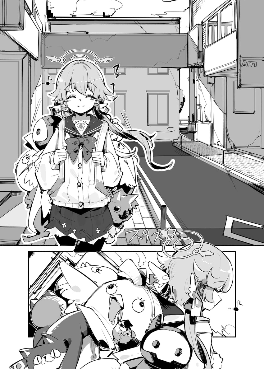 hifumi, peroro, skullman, and wavecat (blue archive) drawn by maton_3110