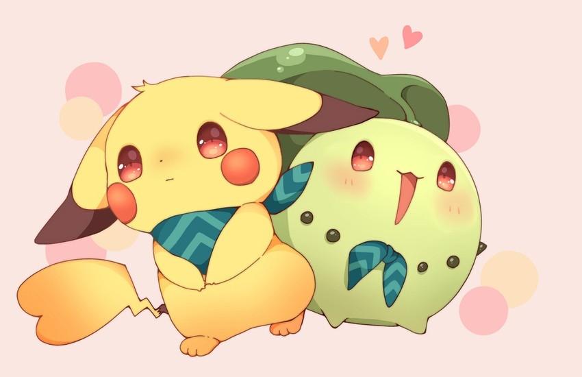 pikachu and chikorita (pokemon and 2 more) drawn by hiro_(14806390)