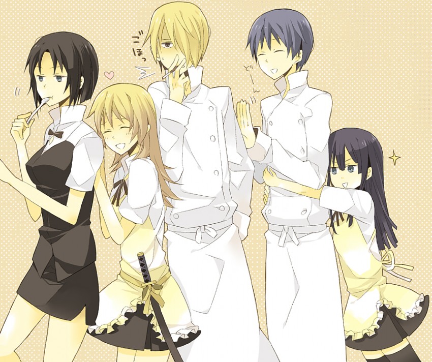 yamada aoi, todoroki yachiyo, satou jun, souma hiroomi, and shirafuji kyouko (working!!) drawn by tashite