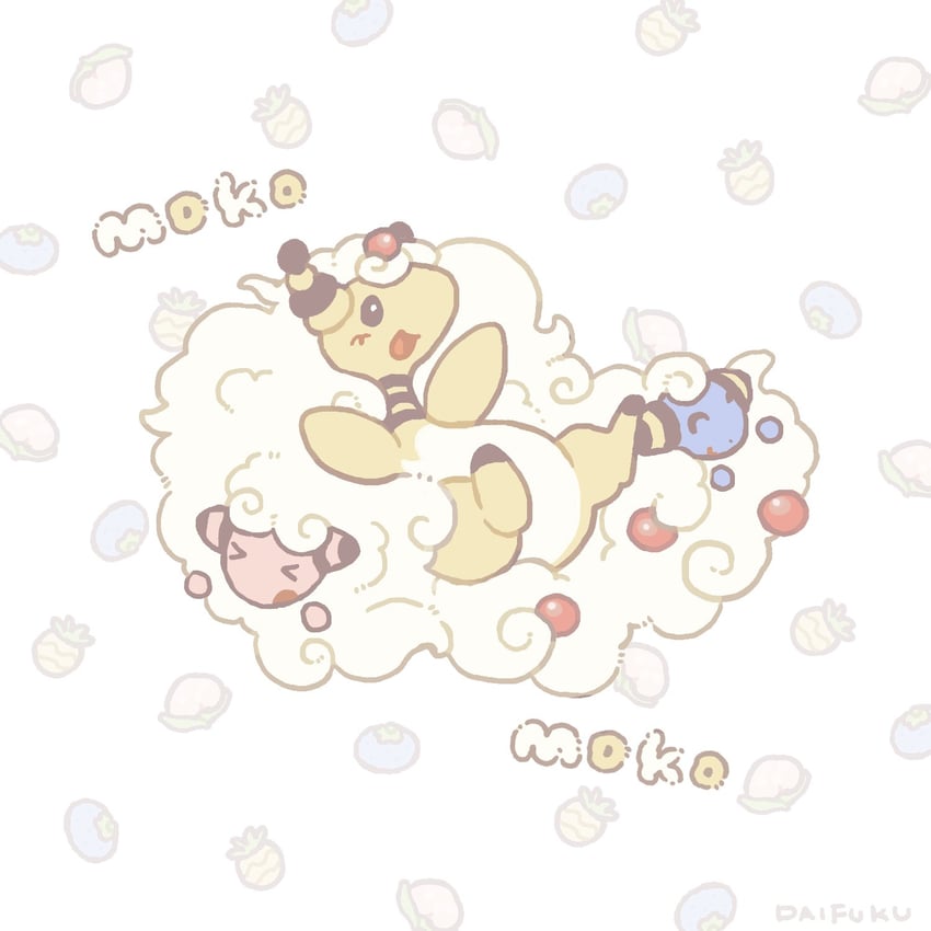ampharos, mareep, and flaaffy (pokemon) drawn by daifuku_(pokefuka_art)