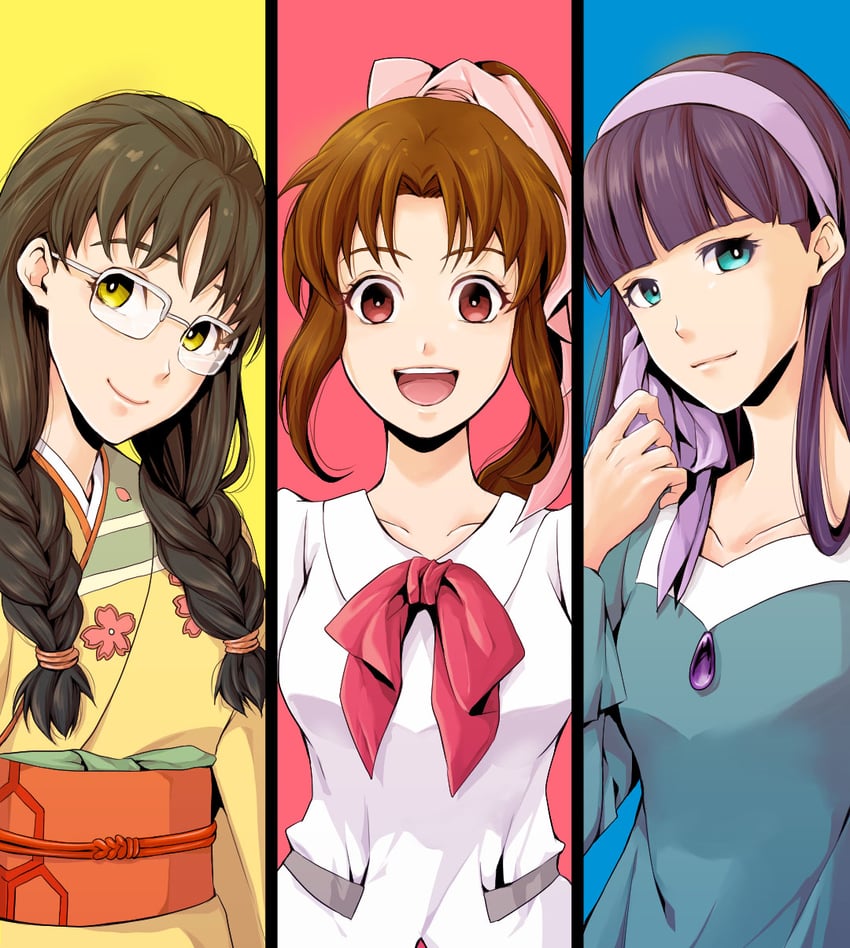 kanose tomoe, kumiyama shigeno, and higaki chizuru (shin mikagura shoujo tanteidan) drawn by nostalgic_truth