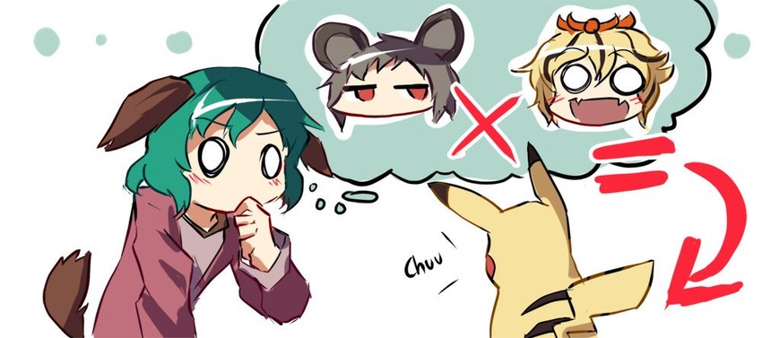 nazrin, pikachu, toramaru shou, and kasodani kyouko (touhou and 1 more) drawn by kapiten70