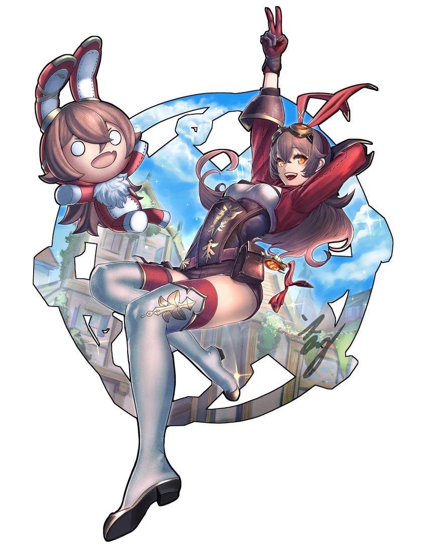 amber and baron bunny (genshin impact) drawn by echo!_(tilapiawest)