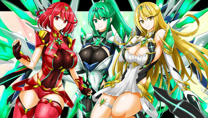 pyra, mythra, and pneuma (xenoblade chronicles and 1 more) drawn by hisin