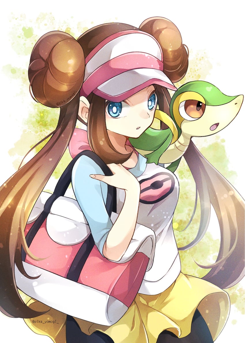 rosa and snivy (pokemon and 1 more) drawn by yomogi_(black-elf)