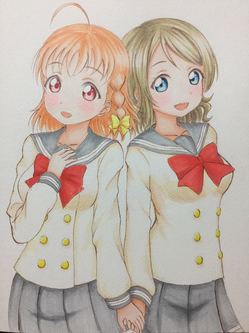 watanabe you and takami chika (love live! and 1 more) drawn by takakiyo_kon