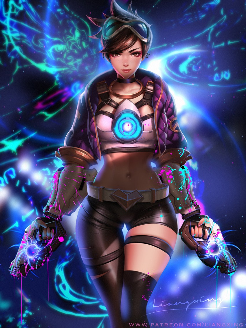 tracer, akali, and k/da akali (league of legends and 2 more) drawn by liang_xing
