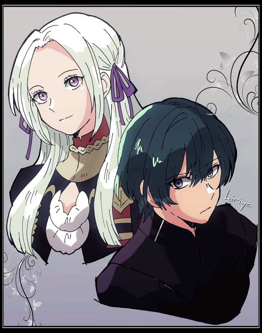 edelgard von hresvelg and male byleth (fire emblem and 1 more) drawn by kiriya_(552260)
