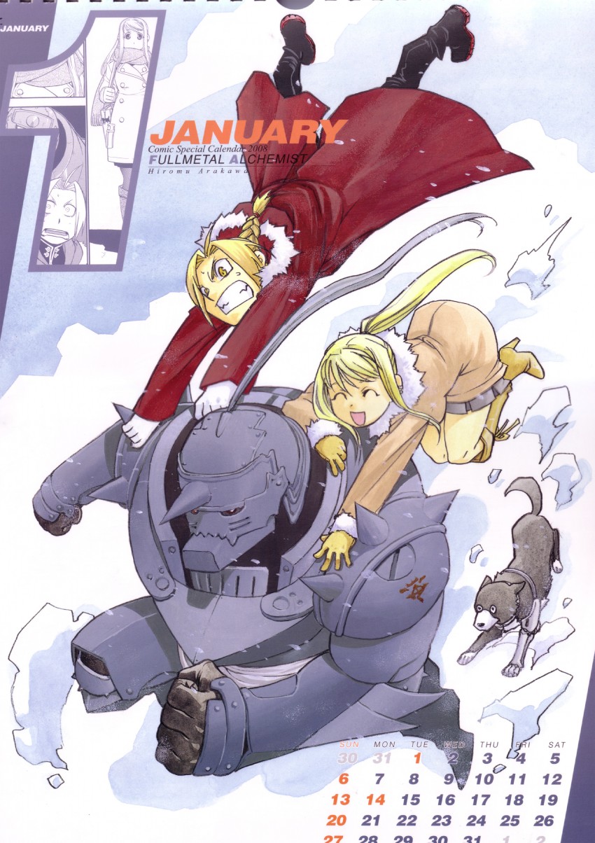 edward elric, alphonse elric, winry rockbell, and den (fullmetal alchemist) drawn by arakawa_hiromu