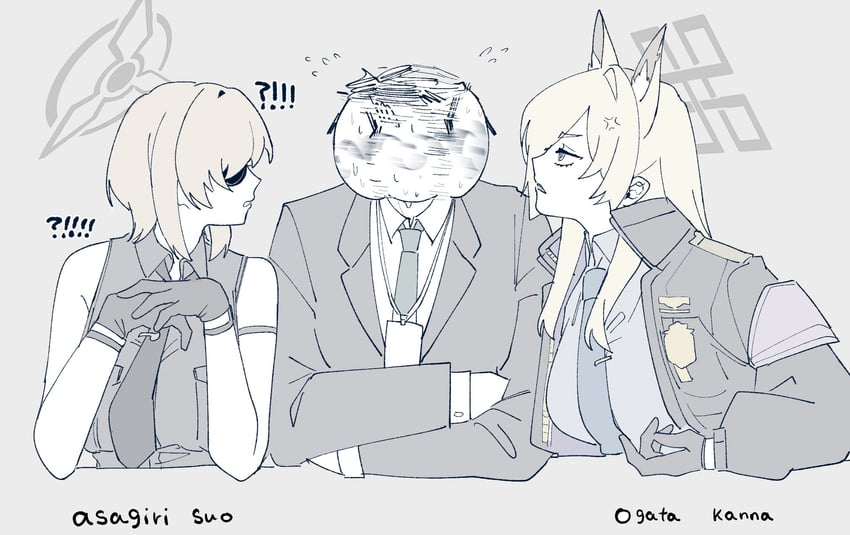 sensei, doodle sensei, kanna, and suou (blue archive and 1 more) drawn by uwipi