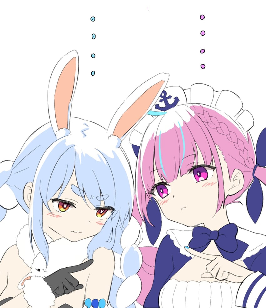usada pekora, minato aqua, and don-chan (hololive) drawn by kiritoma