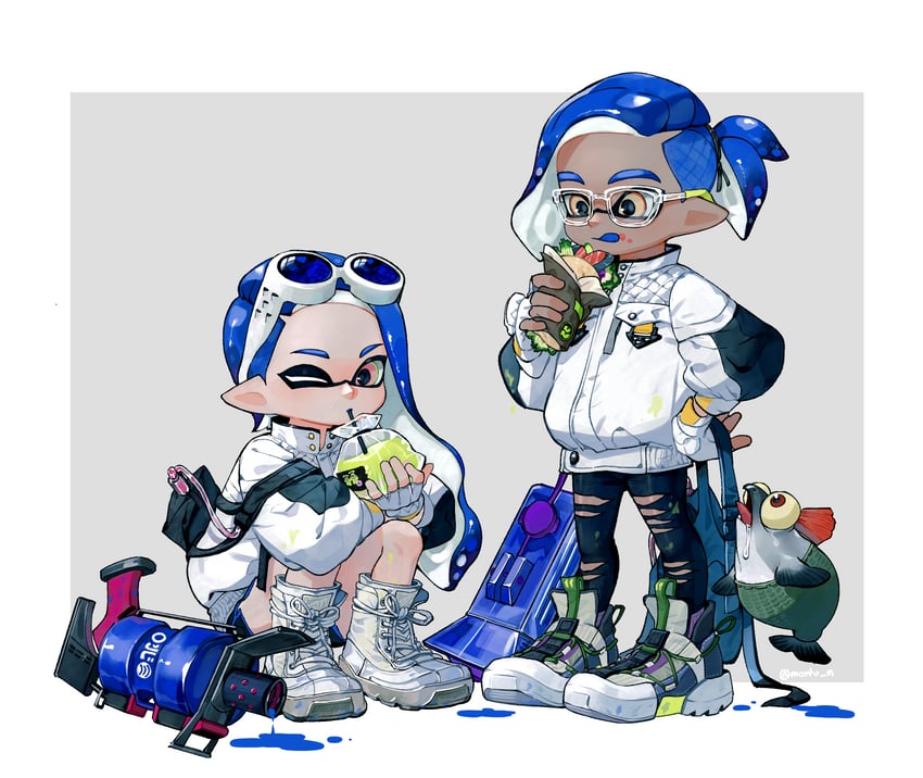 inkling player character, inkling girl, inkling boy, and smallfry (splatoon and 1 more) drawn by moonho_m