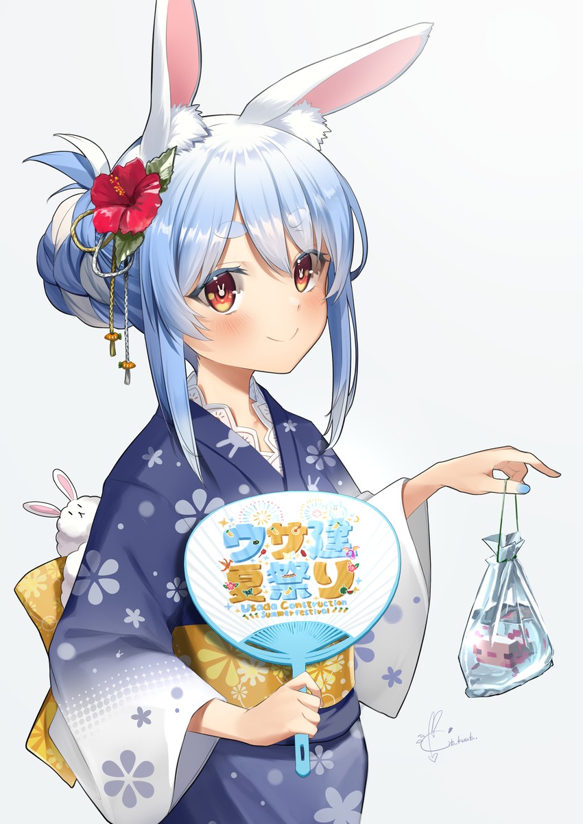 usada pekora, don-chan, and axolotl (hololive and 1 more) drawn by kito_koruta