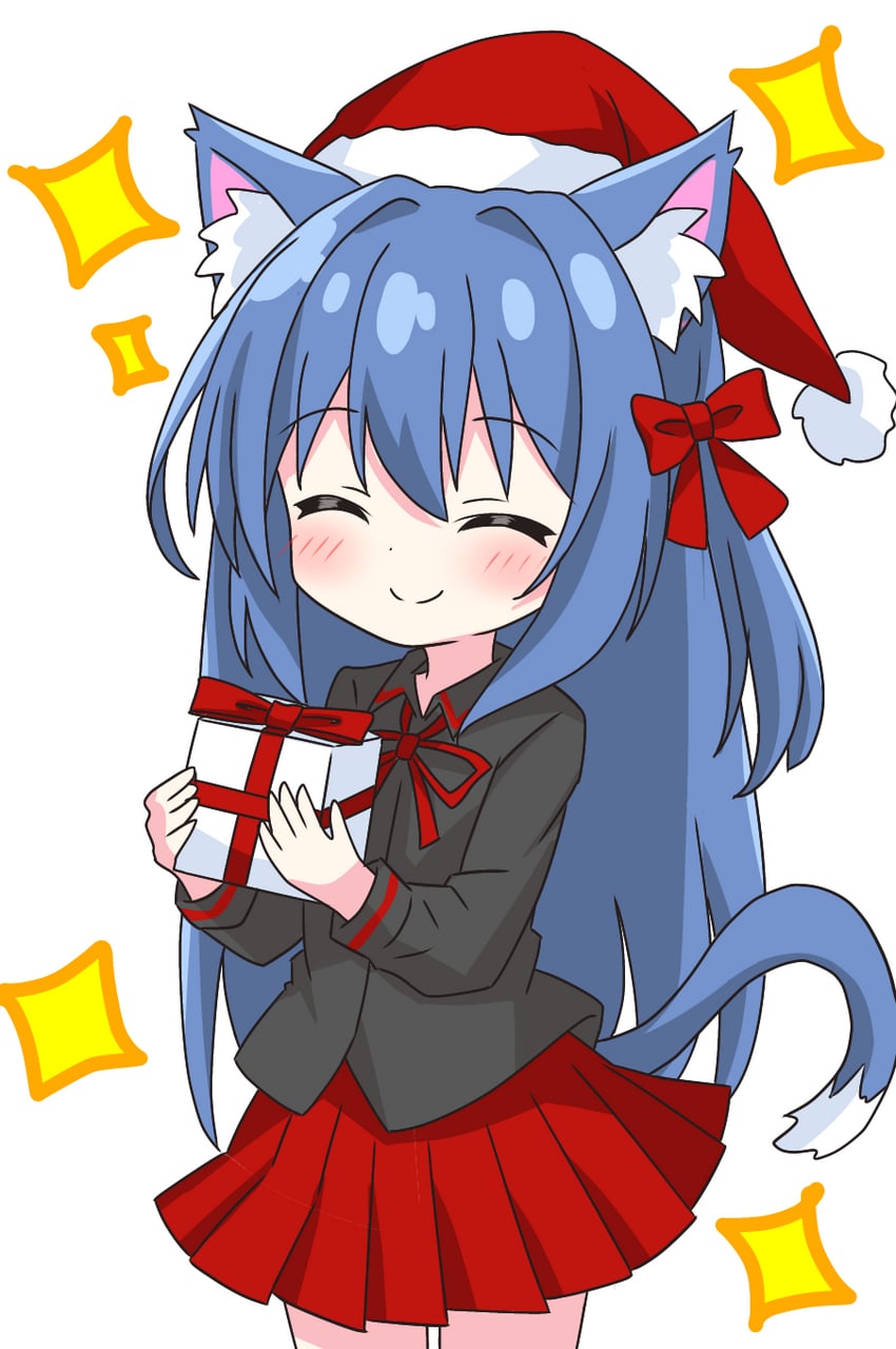 blue-haired cat girl (original) drawn by kotatsu-mazoku