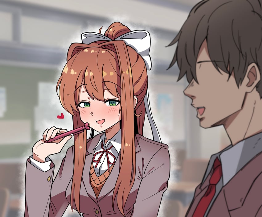 monika and protagonist (doki doki literature club) drawn by sn_(zigzagspark6)