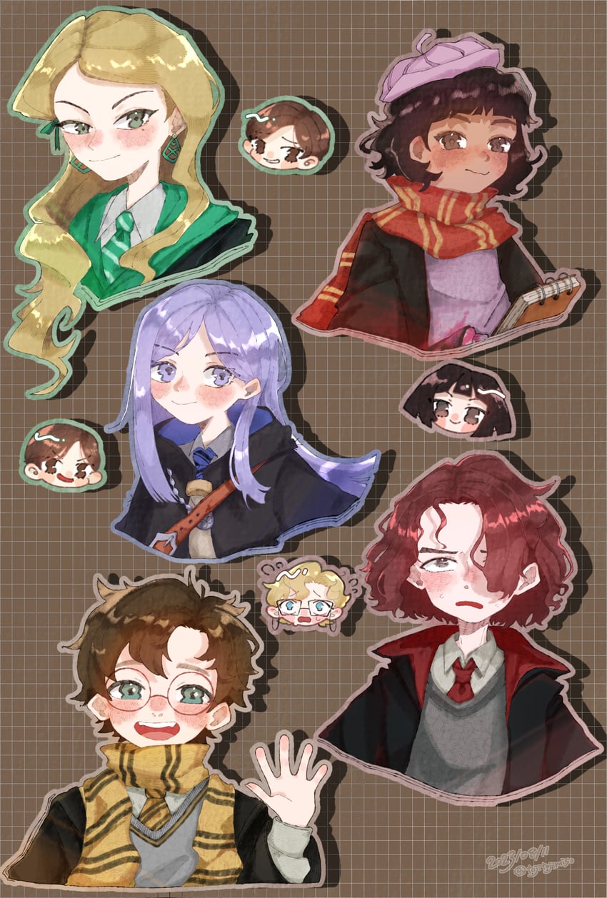 cassandra vole, daniel page, ivy warrington, protagonist, lottie turner, and 4 more (wizarding world and 2 more) drawn by soyogo_toji