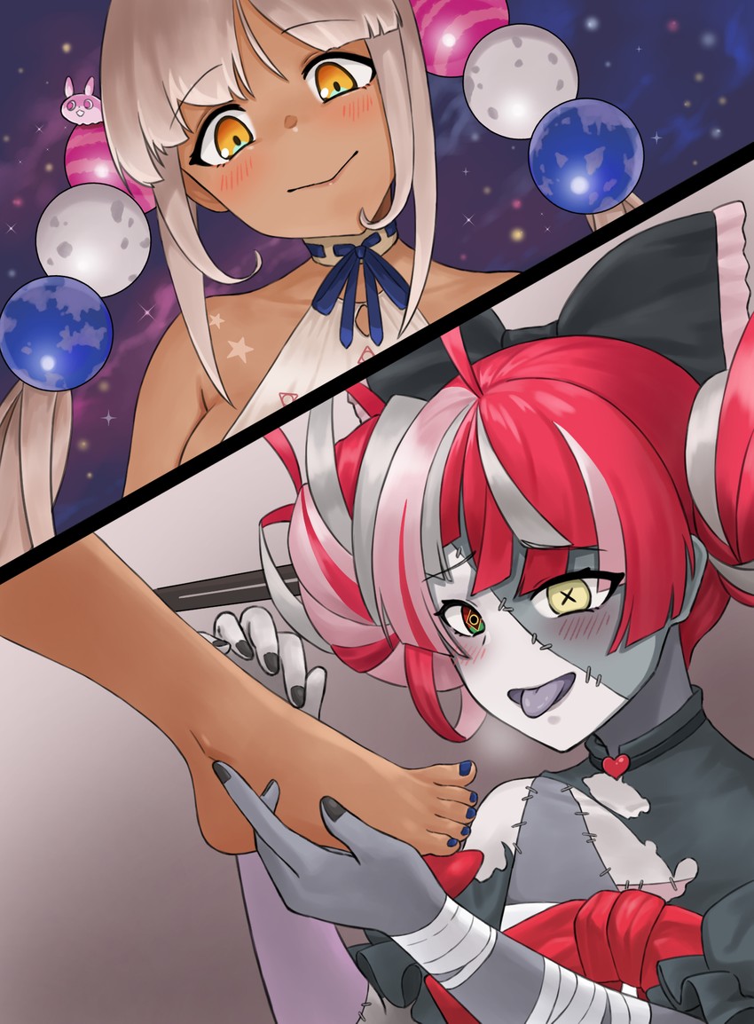 kureiji ollie, tsukumo sana, and usaslug (hololive and 2 more) drawn by modagitbi
