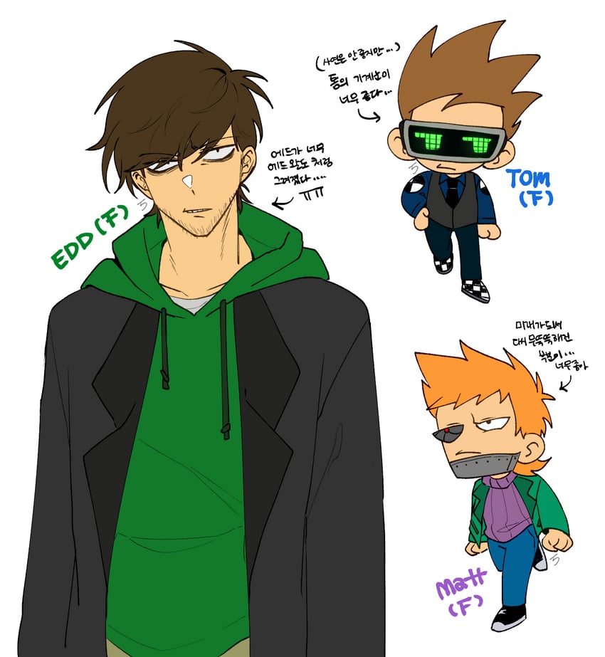 tom, edd, matt, future edd, future matt, and 1 more (eddsworld) drawn by subu_(sbj)