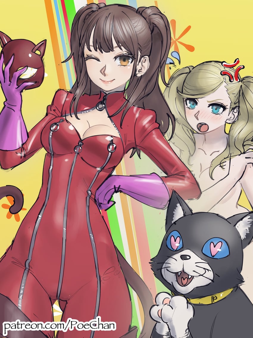 kujikawa rise, takamaki anne, panther, and morgana (persona and 2 more) drawn by poechan_chan