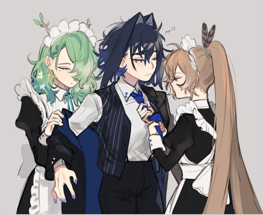 ouro kronii, nanashi mumei, and ceres fauna (hololive and 1 more) drawn by eus_ing