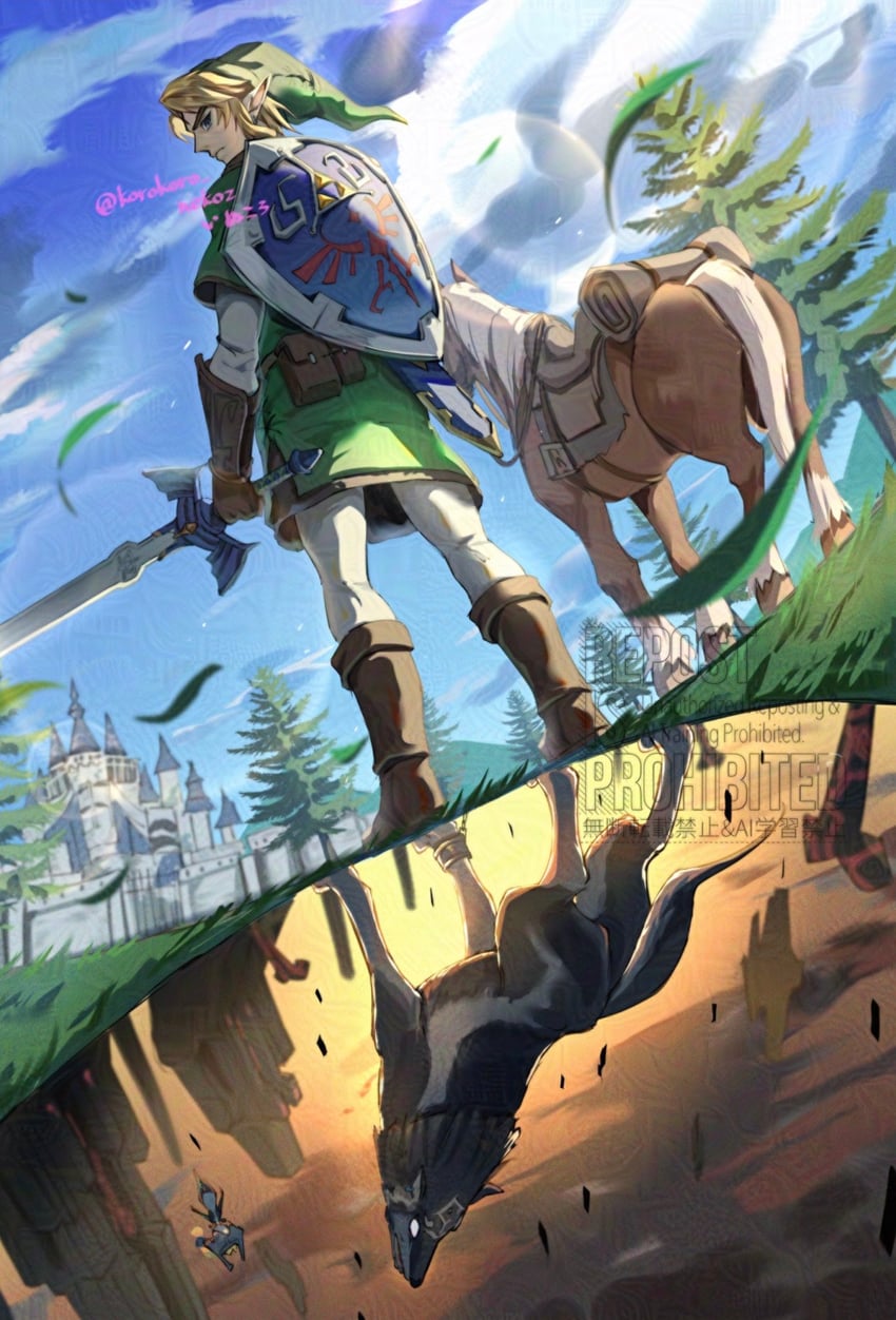 link, midna, wolf link, and epona (the legend of zelda and 1 more) drawn by korokoro_nekoz
