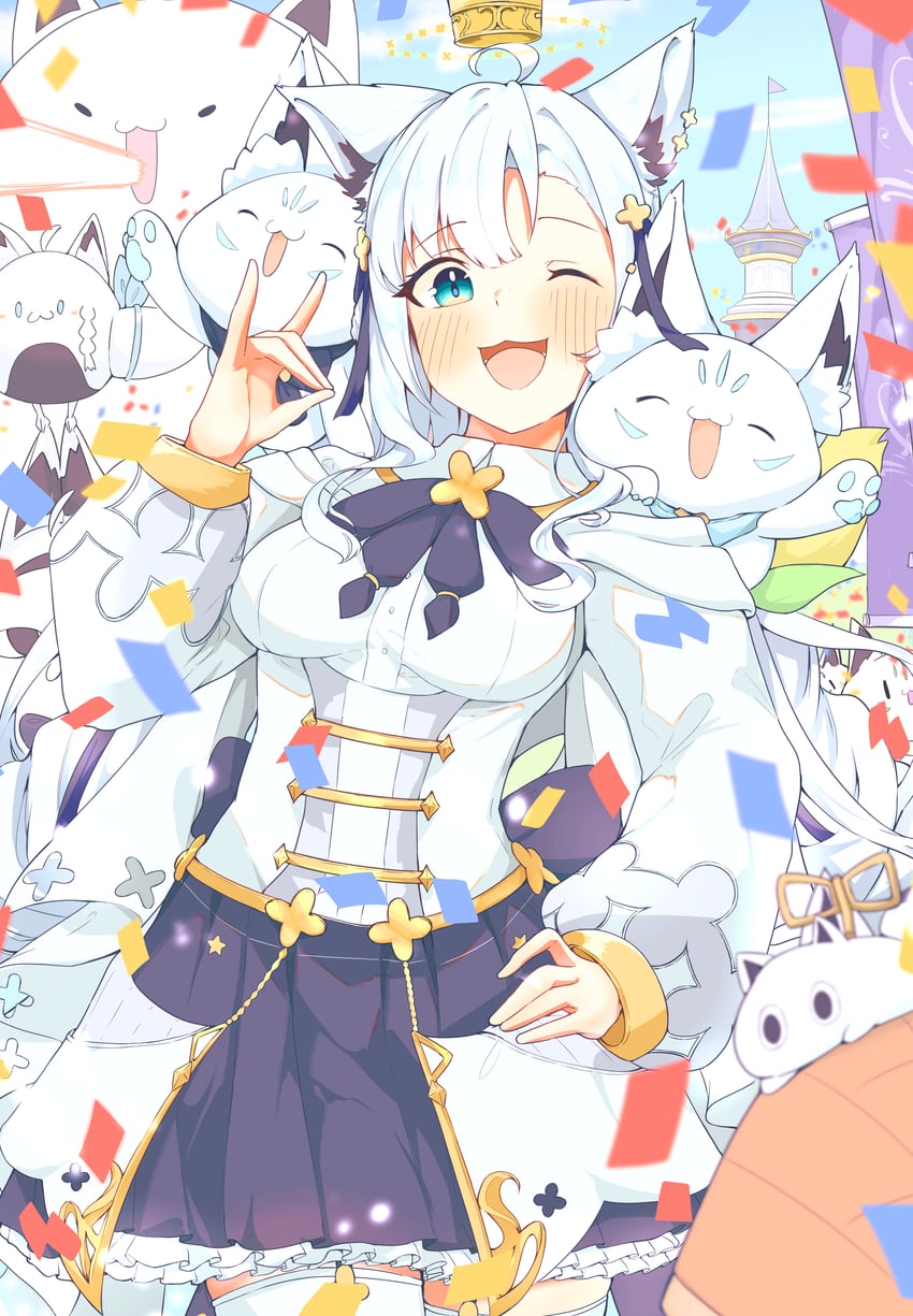shirakami fubuki, sukonbu, miteiru, fubuzilla, nejima kitsune, and 1 more (hololive) drawn by seele_(chanseele0128)