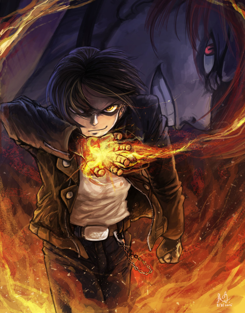 yagami iori and kusanagi kyou (the king of fighters and 1 more) drawn by cporing