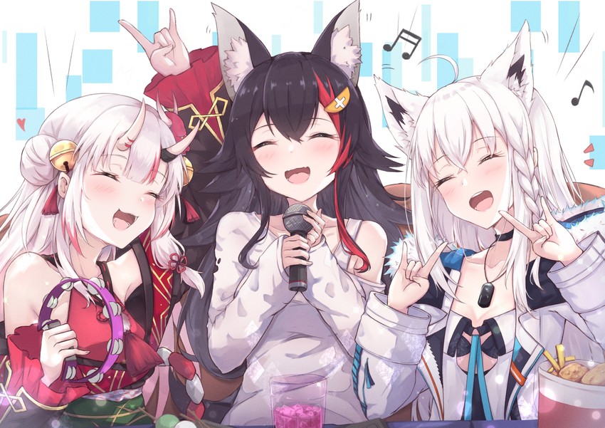 shirakami fubuki, ookami mio, and nakiri ayame (hololive) drawn by hakuya_(white_night)