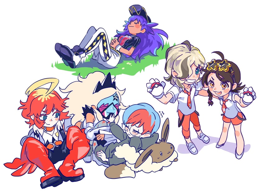 leon, juliana, arven, penny, mela, and 1 more (pokemon and 2 more) drawn by ch_walnut