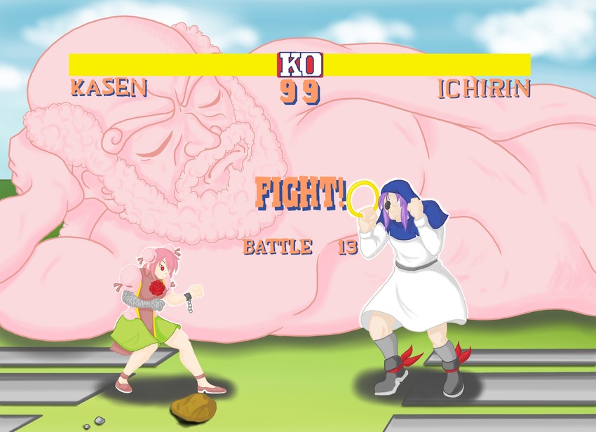 chun-li, ibaraki kasen, kumoi ichirin, unzan, and sagat (touhou and 2 more) drawn by satchii_(artist)