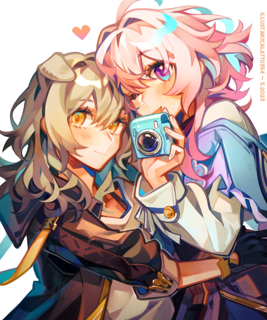trailblazer, stelle, and march 7th (honkai and 1 more) drawn by moca354