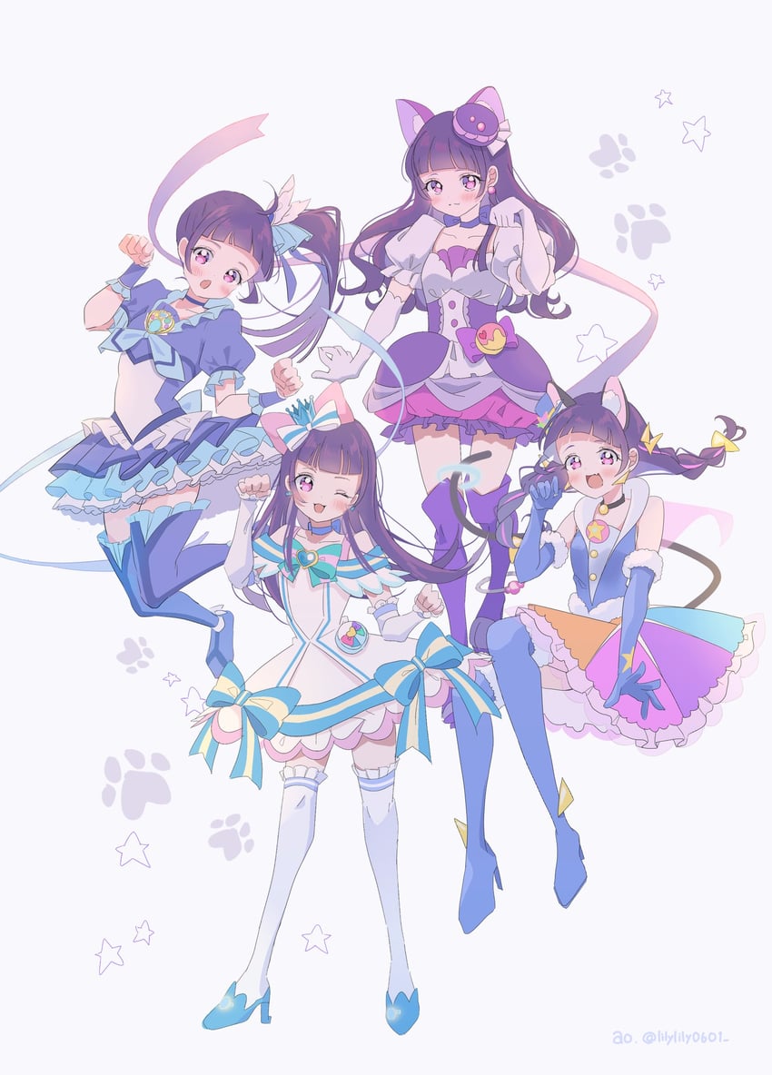 izayoi liko, cure beat, cure macaron, cure nyammy, and cure cosmo (precure and 5 more) drawn by lilylily0601