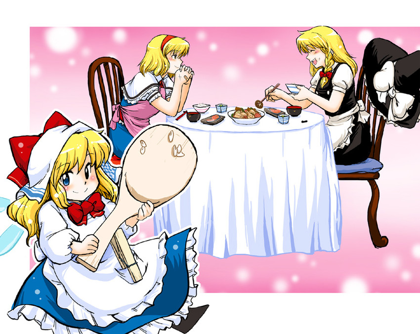 kirisame marisa, alice margatroid, and shanghai doll (touhou) drawn by azuki_osamitsu
